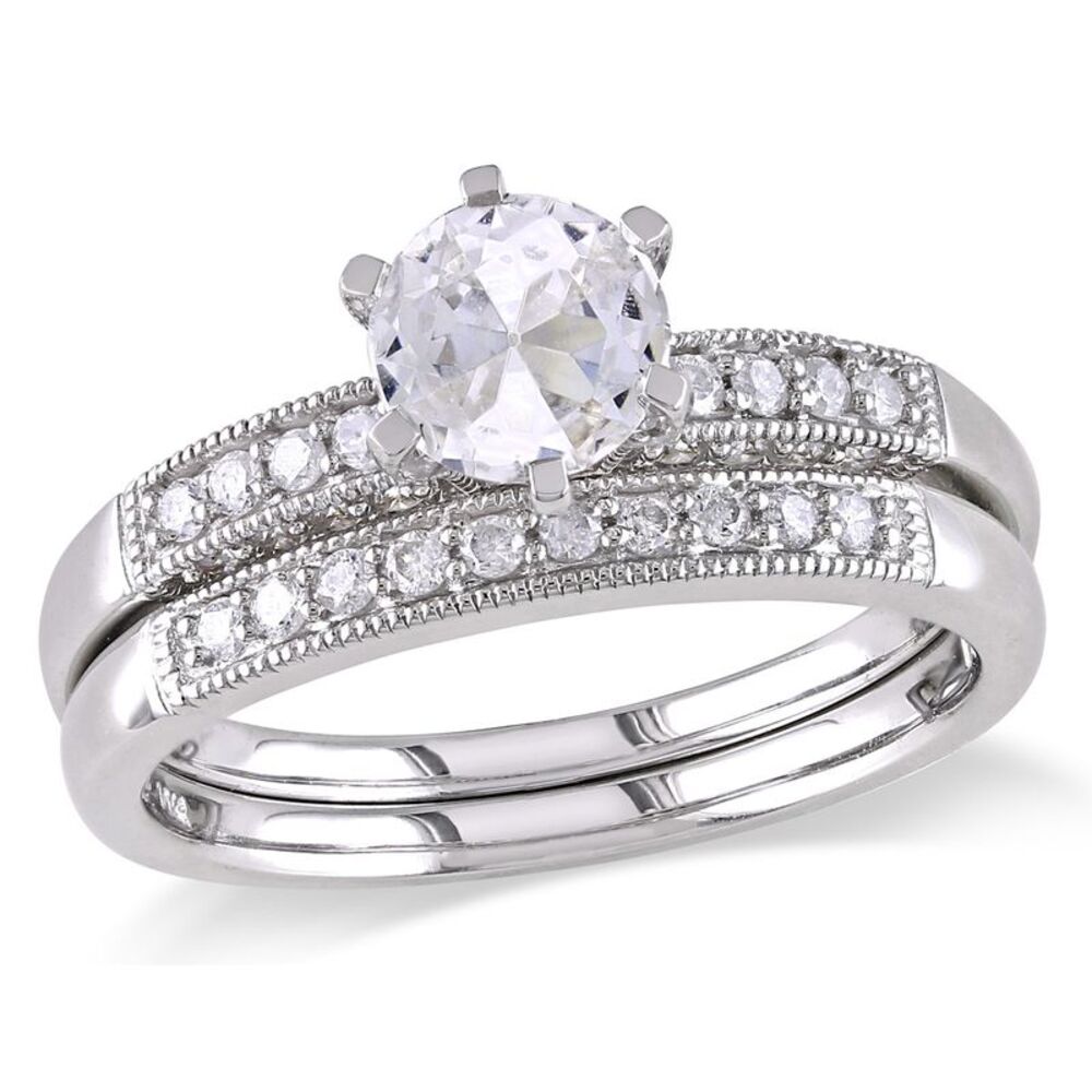 Lab-Created White Sapphire 1.0 ctw with Diamond 1/3 ctw Bridal Weddi